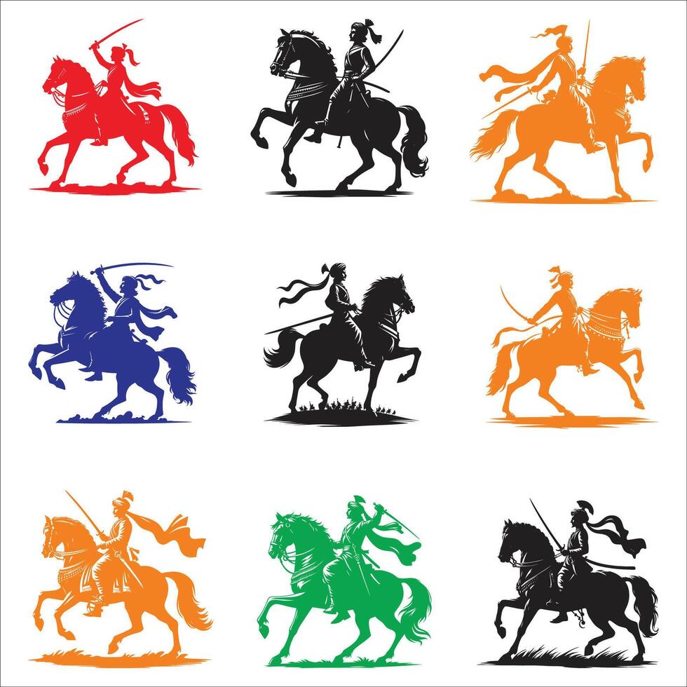 Maratha Warriors Chhatrapati Shivaji Maharaj Logo Set Silhouette Design Illustrations On White Background vector