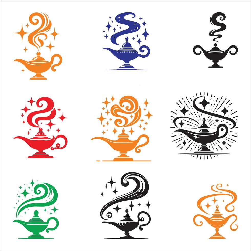 Magic Lantern Logo Set Silhouette Design Illustrations On White Background vector
