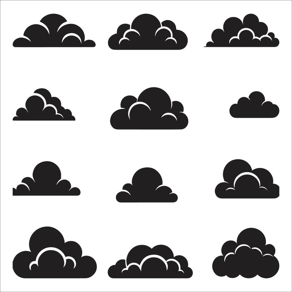 A Set of Clouds Icon or Silhouette Design Illustration On White Background vector
