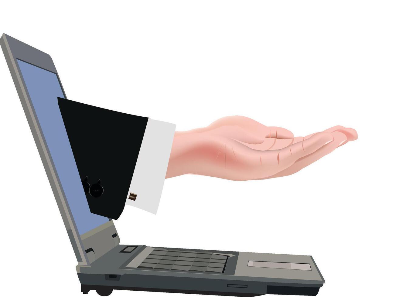 computer with human hand vector