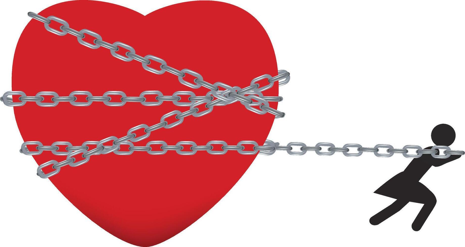 woman pulls chained heart vector