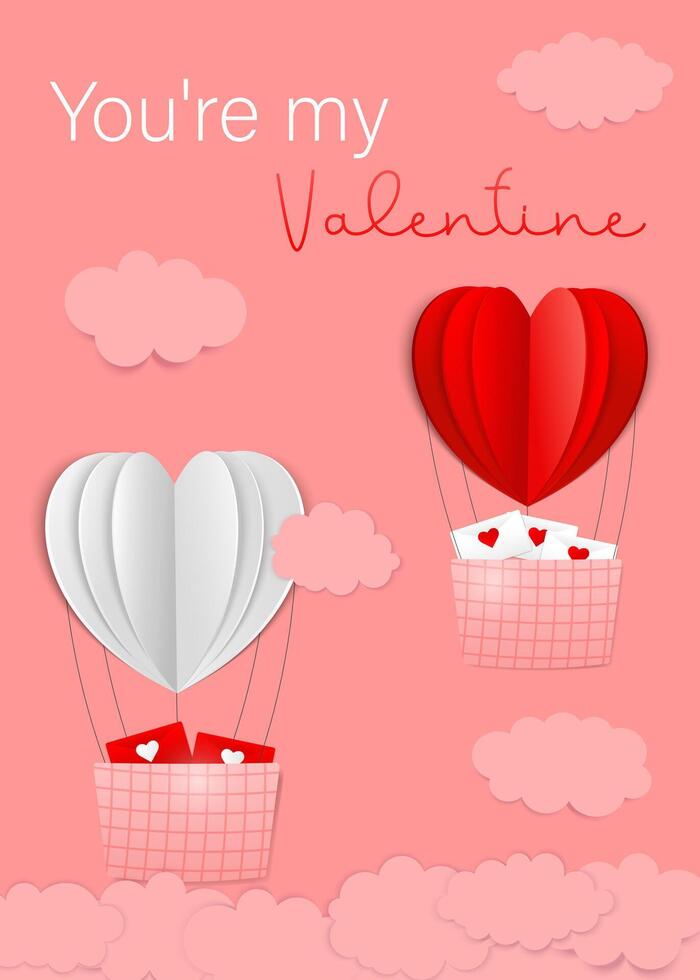 Valentine's Day card, template with balloons and hearts vector