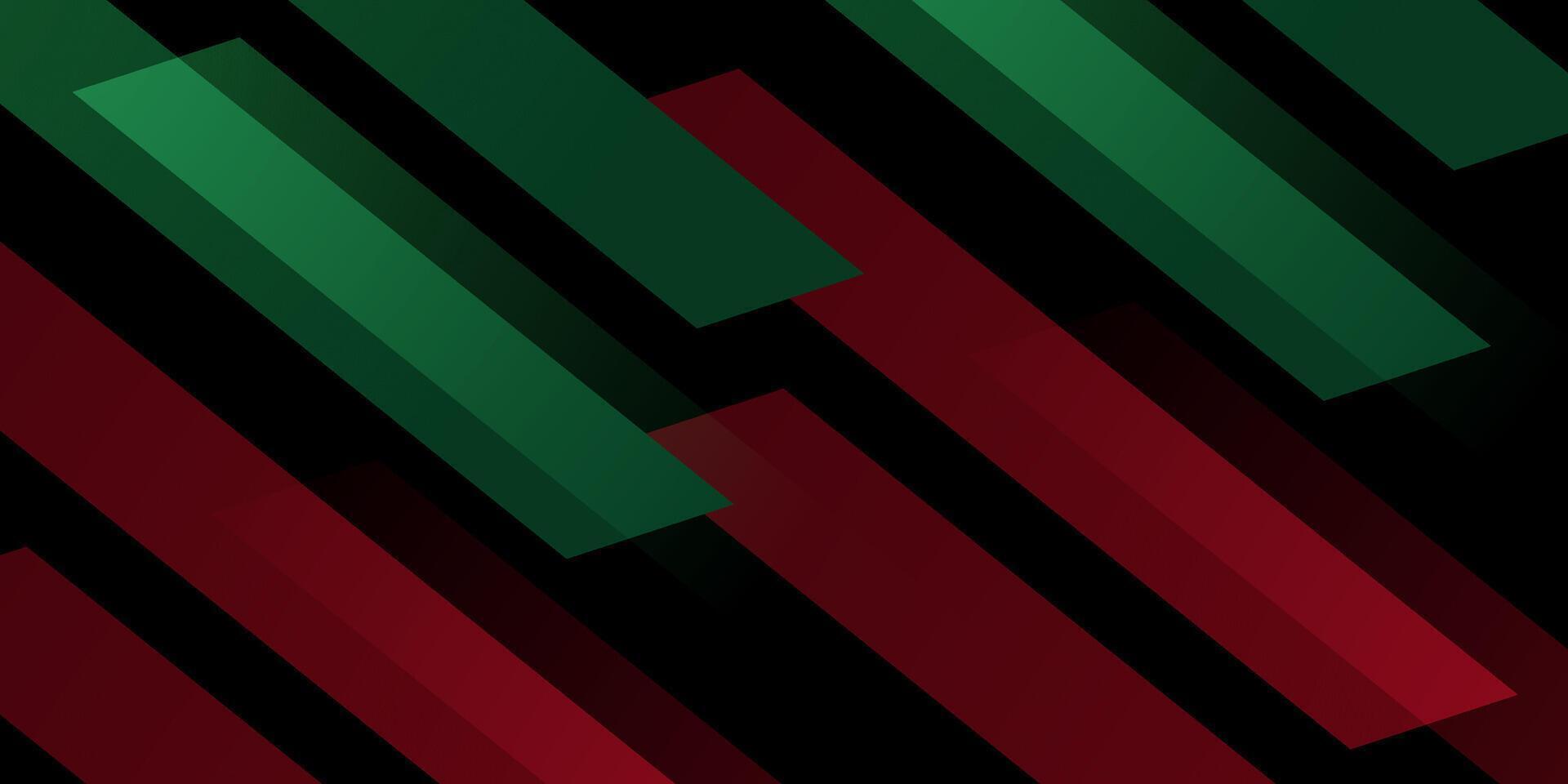 Abstract 3D background overlap green and red shapes on black background. Simple pattern on dark background. vector