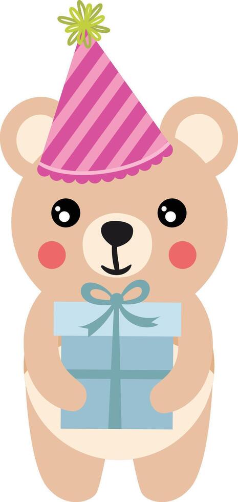 Cute teddy bear holding a birthday gift vector
