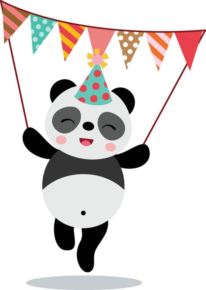 Happy panda with party flag banner vector