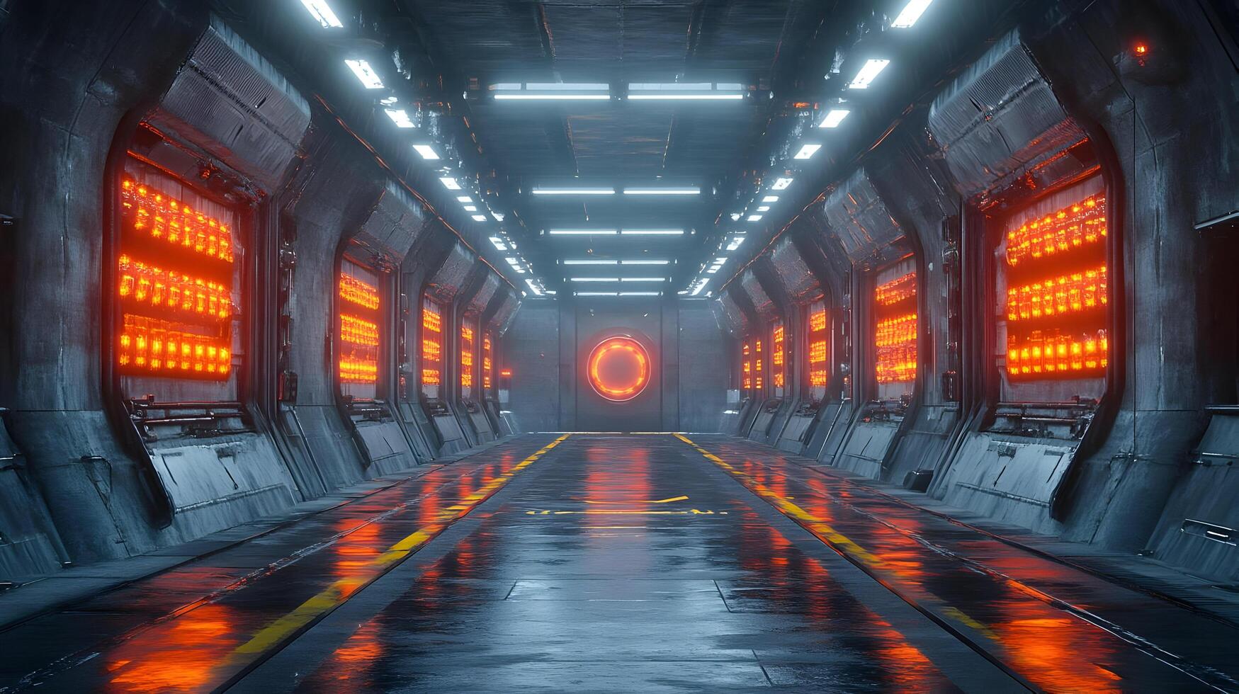Futuristic Spaceship Corridor 3D Illustration photo