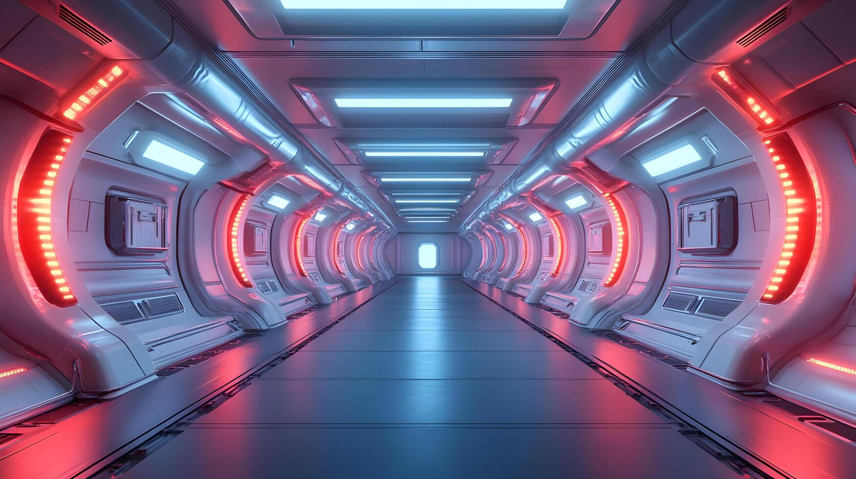 Futuristic Spaceship Corridor 3D Render photo