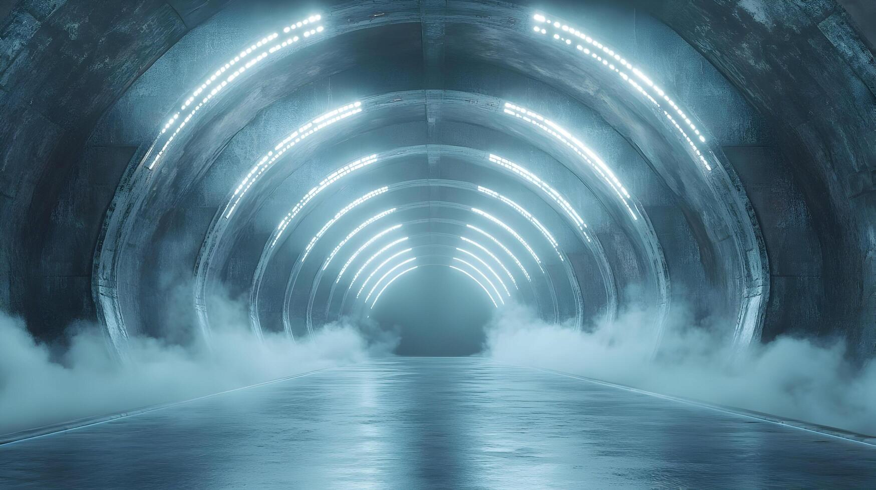 Futuristic Tunnel with Glowing Lights 3D Render photo