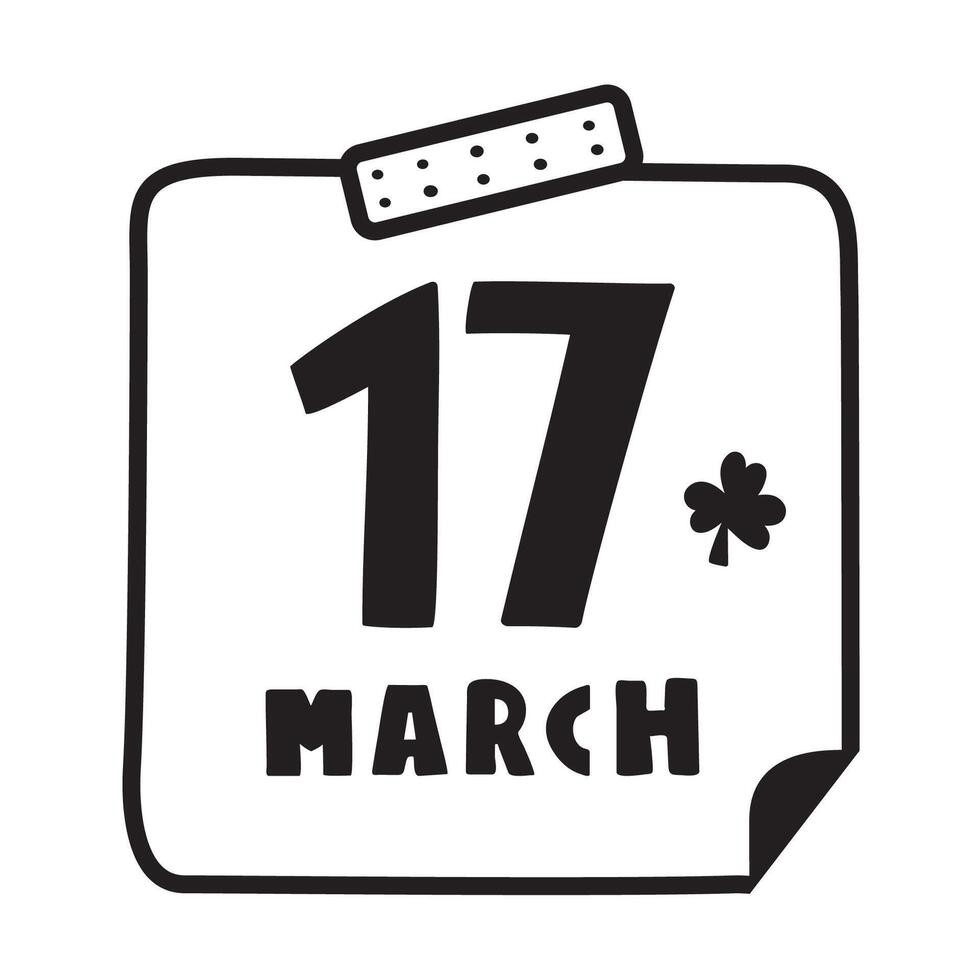 17 March. Paper note. St. Patrick's Day. Outline icon. design. Illustration on white background. vector