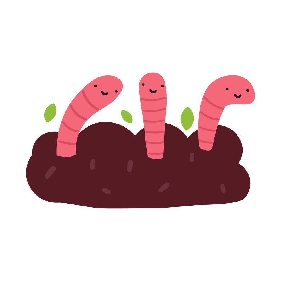 Earthworms in the compost. Flat illustration on white background. vector
