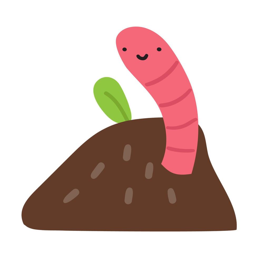 Earthworm in the compost. Flat icon. illustration on white background. vector