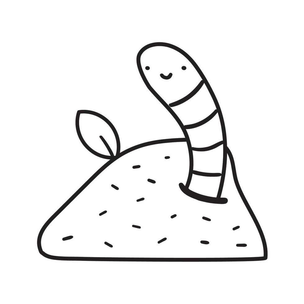 Cute earthworm in compost. Outline icon. illustration on white background. vector