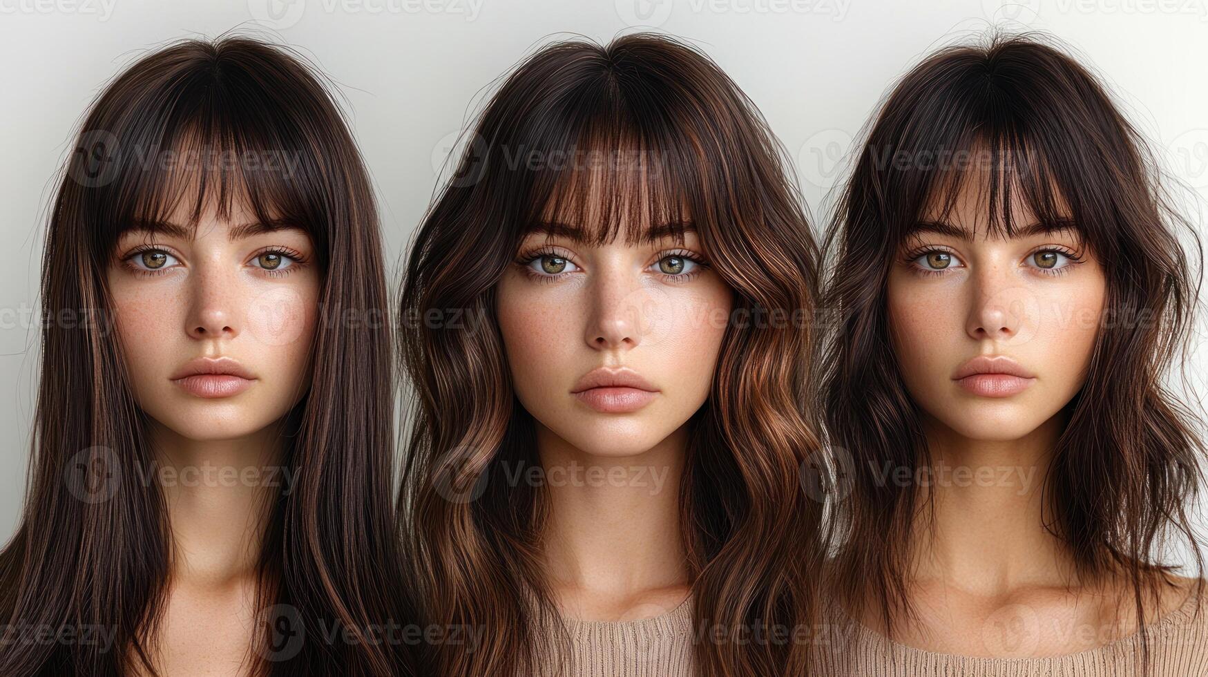 Three models showcase diverse hairstyles, celebrating unique beauty and styles photo