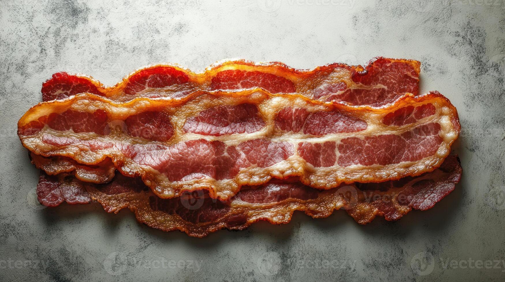 Savory strips of perfectly cooked bacon glisten under warm evening light photo