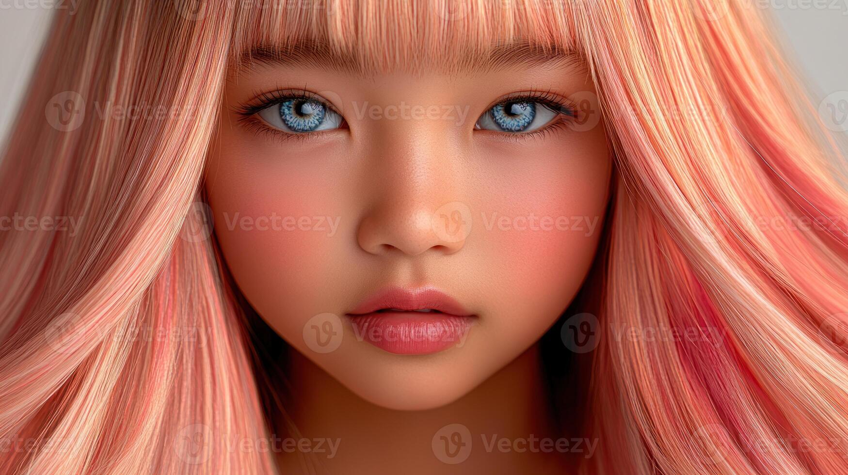 A charming girl with pink hair and mesmerizing blue eyes captivates all photo
