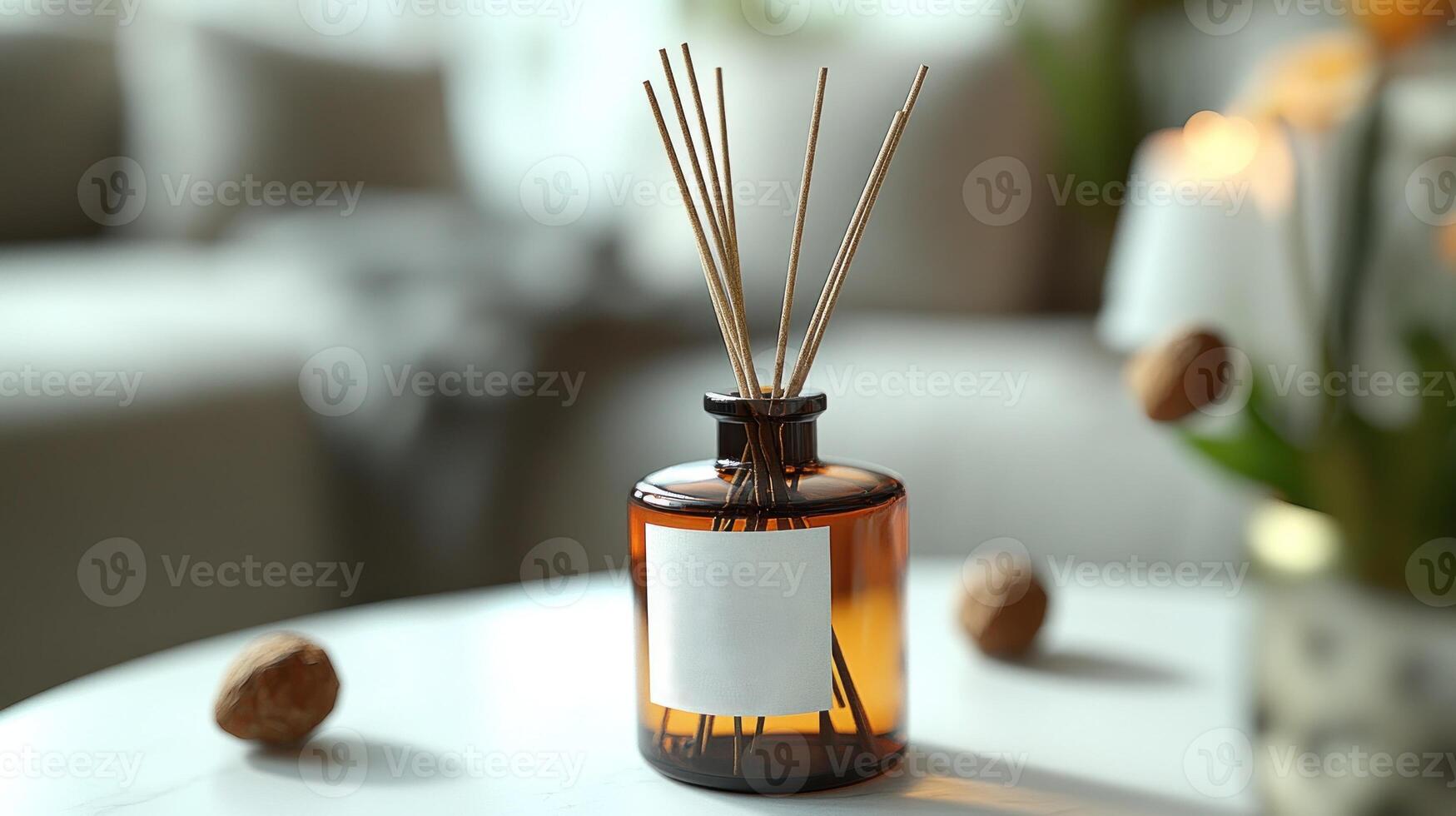 The cozy atmosphere features a chic reed diffuser enhancing relaxation photo