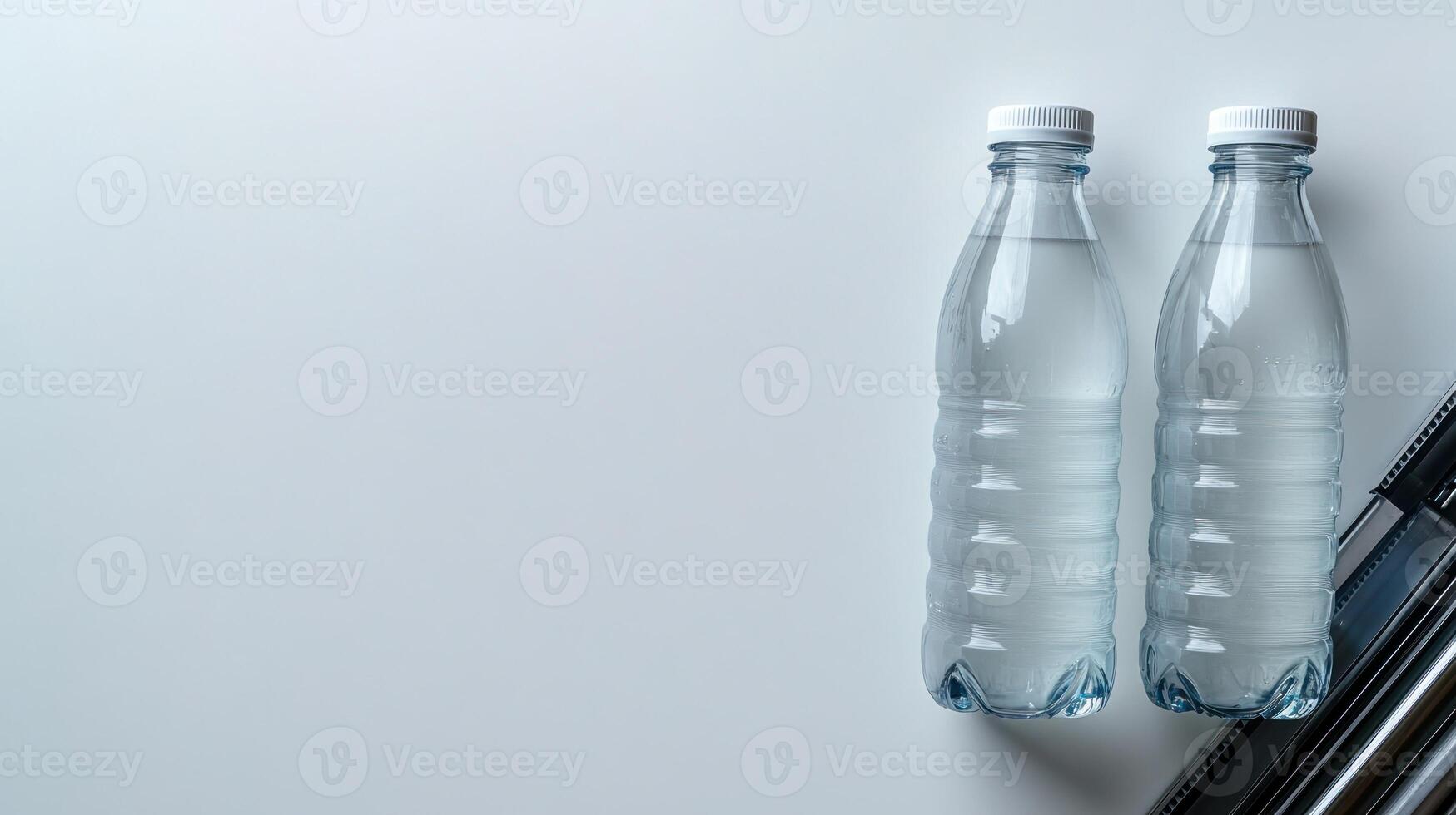 Two clear plastic water bottles sit side by side, inspiring refreshment and focus photo