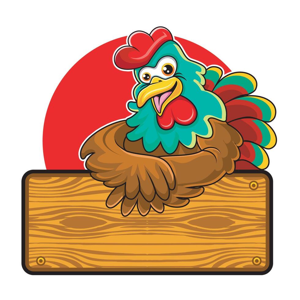 Chicken mascot holding a sign vector