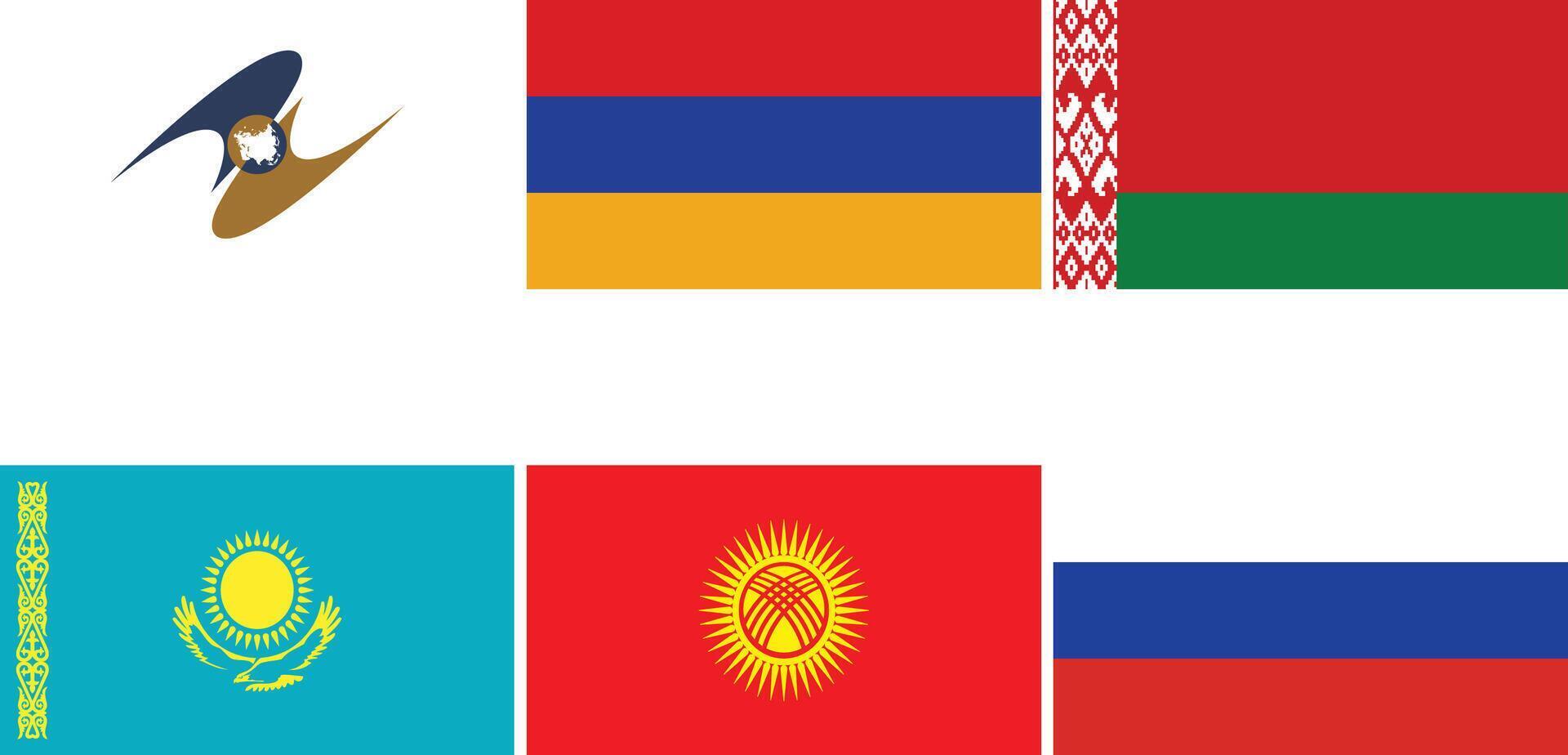 Eurasian Economic Union, EAEU Members Flag Set Illustration vector