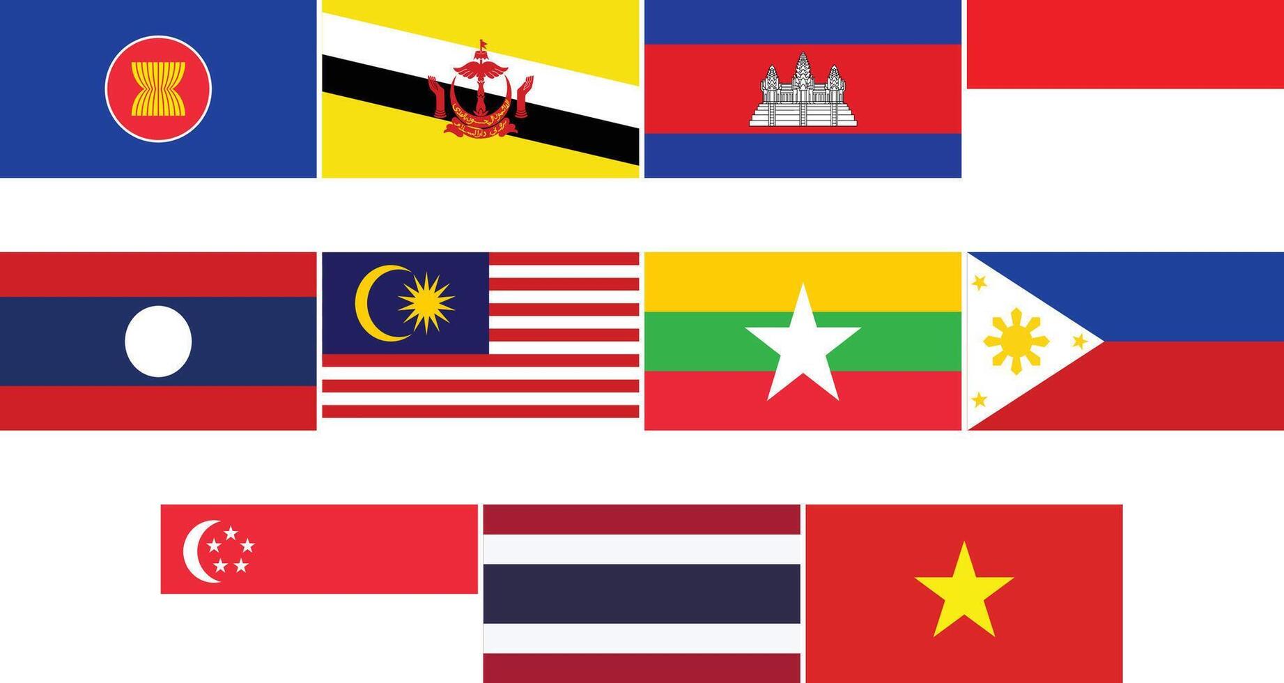 Association of Southeast Asian Nations, ASEAN Members Flag Set Illustration vector