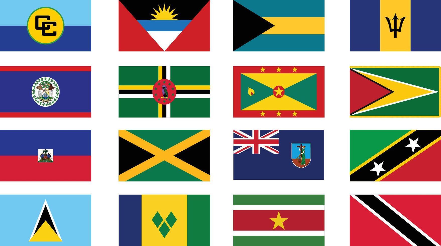 Caribbean Community, CARICOM Members Flag Set Illustration vector