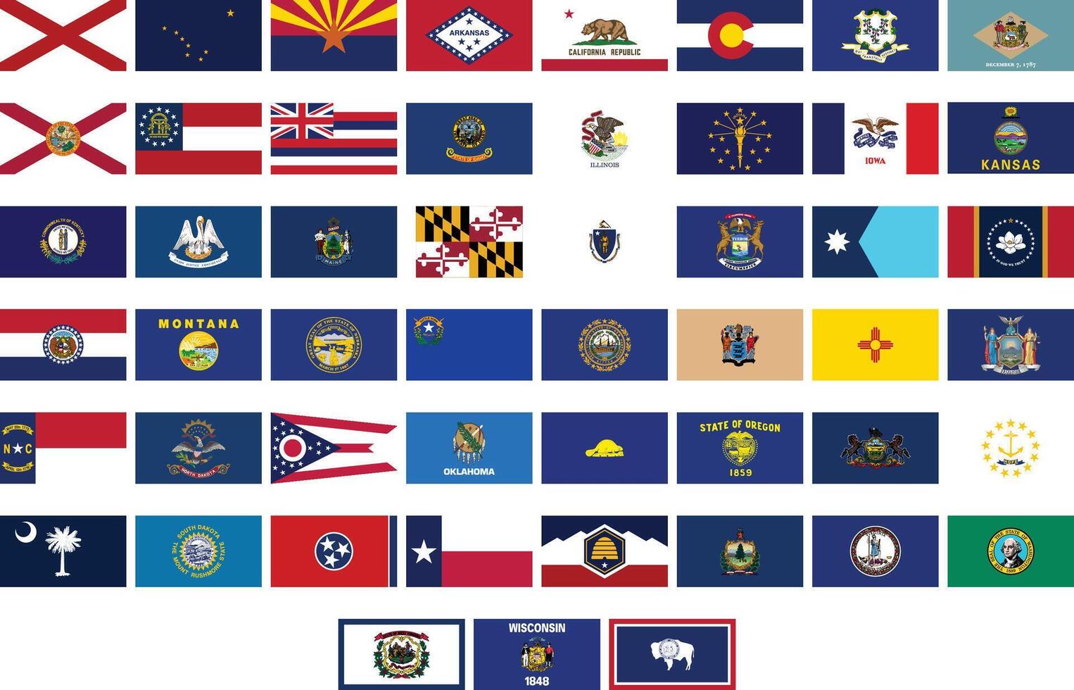 50 US State Flags Pack Bundle Collection High Quality Illustration vector