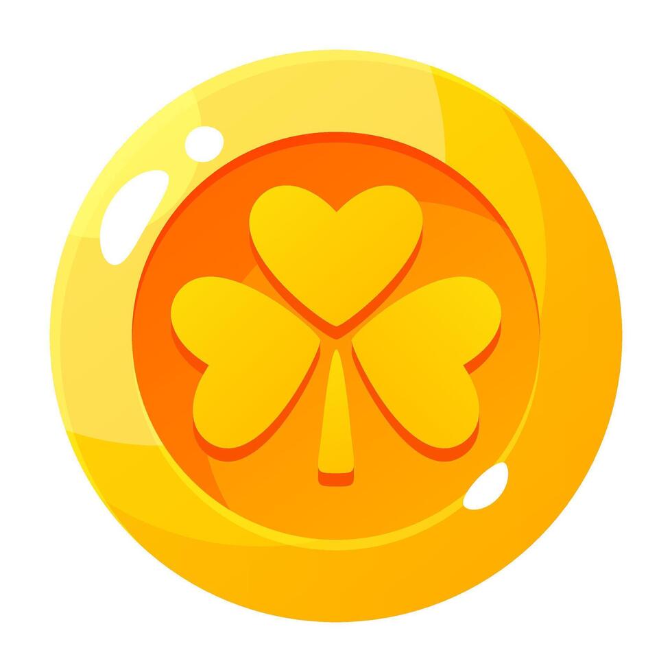 Gold coin with a shamrock on a white background. Coin with a clover, symbol of St. Patrick's Day, lucky money with a clover sign. Illustration for the design of a holiday poster, booklet, postcard. vector