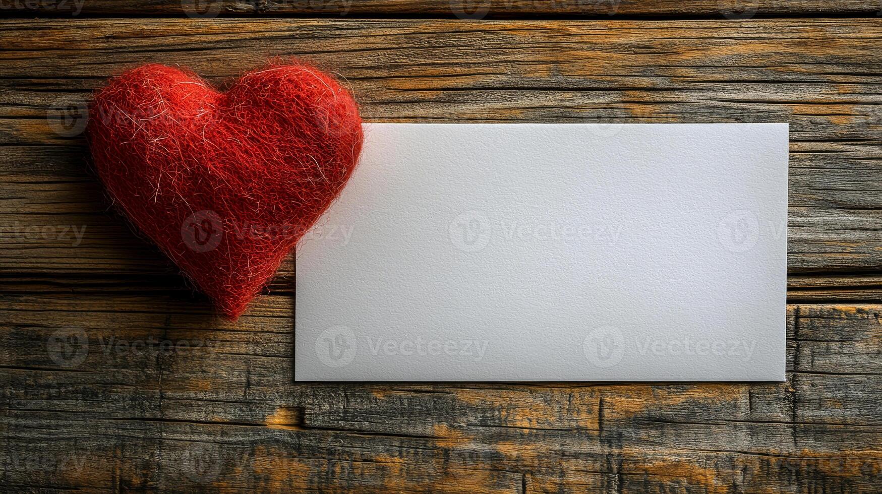 A heart is on top of a blank piece of paper. The heart is red and fuzzy. The paper is white photo