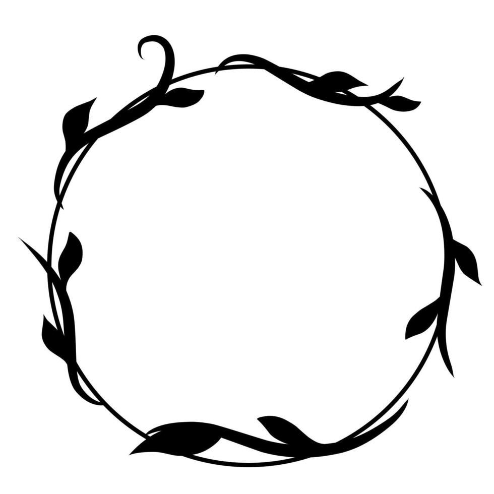 Black leaves wreath circle frame graphic illustration vector