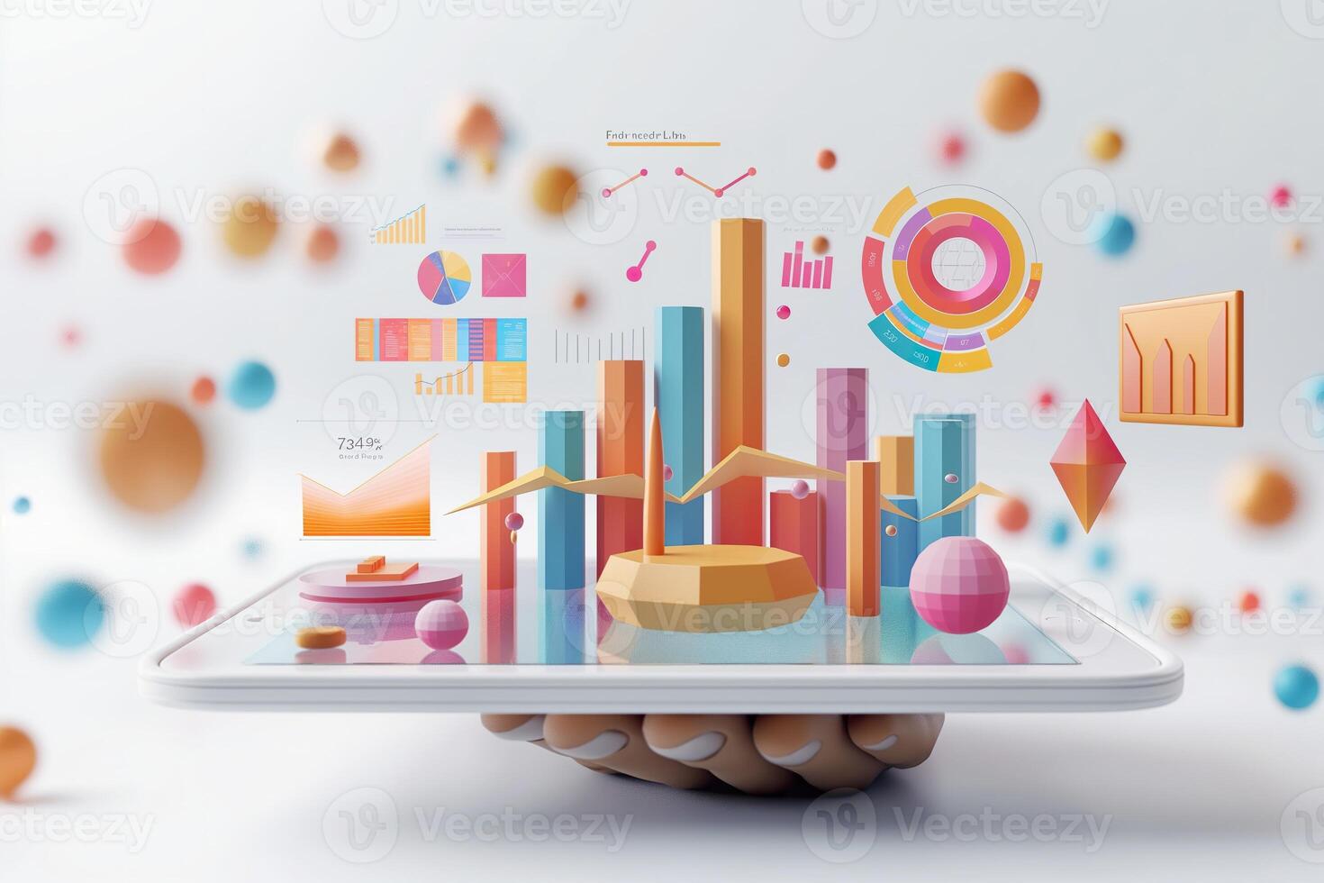 An impactful illustration of data visualization on a tablet showcasing vibrant charts and graphs in a modern design setting photo