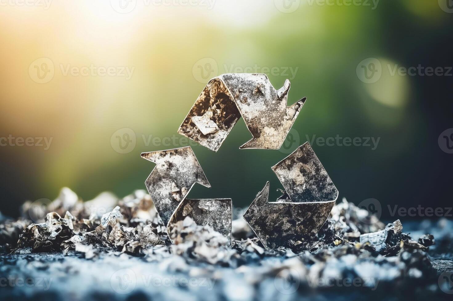 Circular economy icon symbolizing endless growth and sustainability in a natural setting with soft hues photo