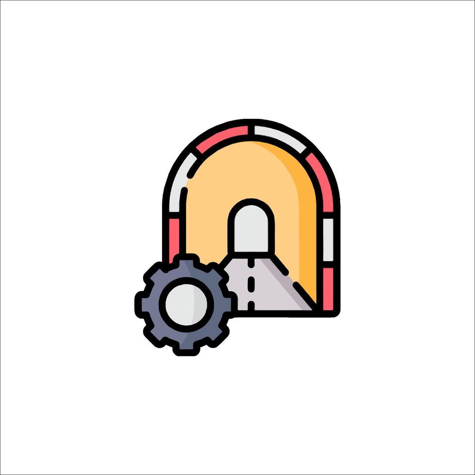 A road with a gear wheel and a tunnel vector