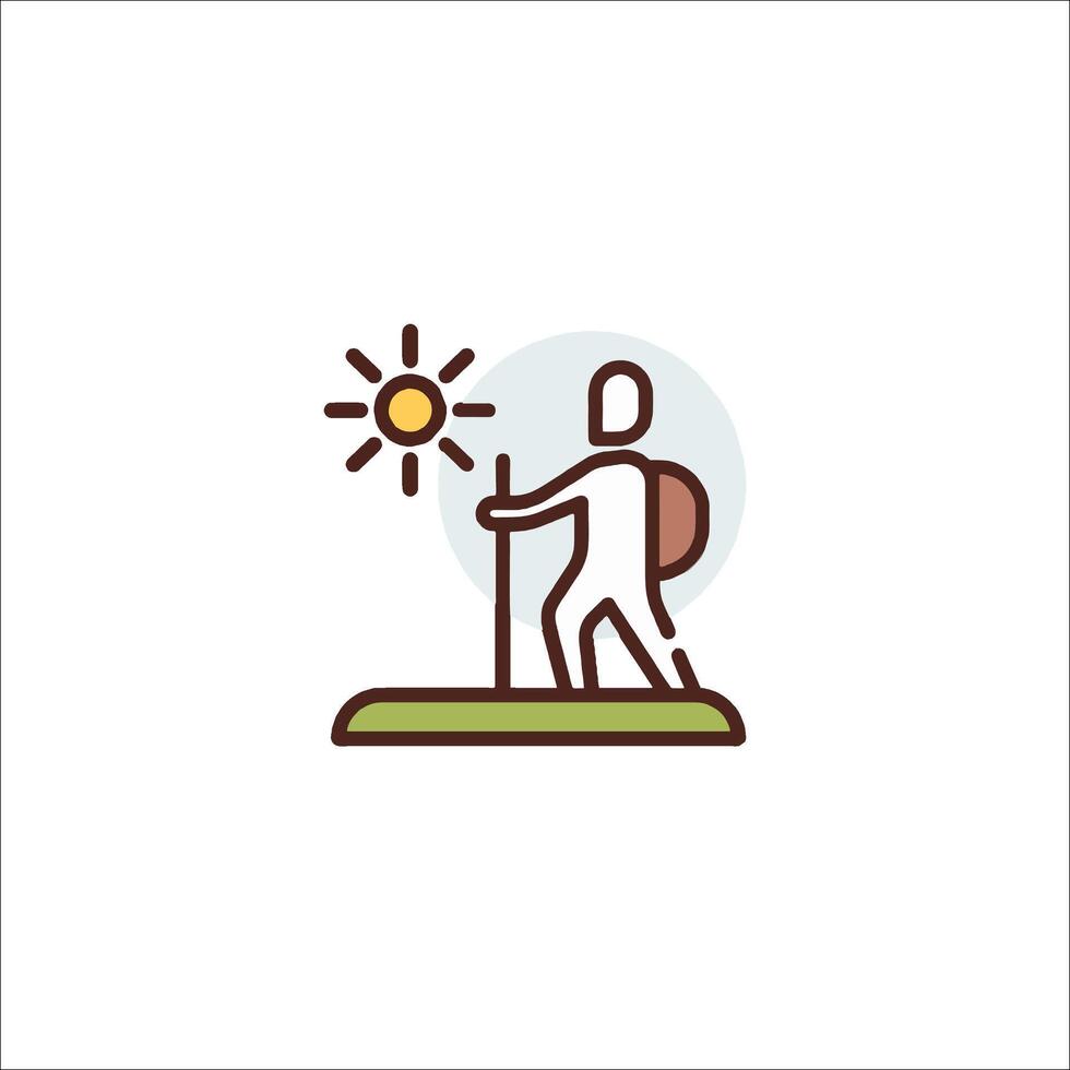 Hiker with backpack and sun icon vector