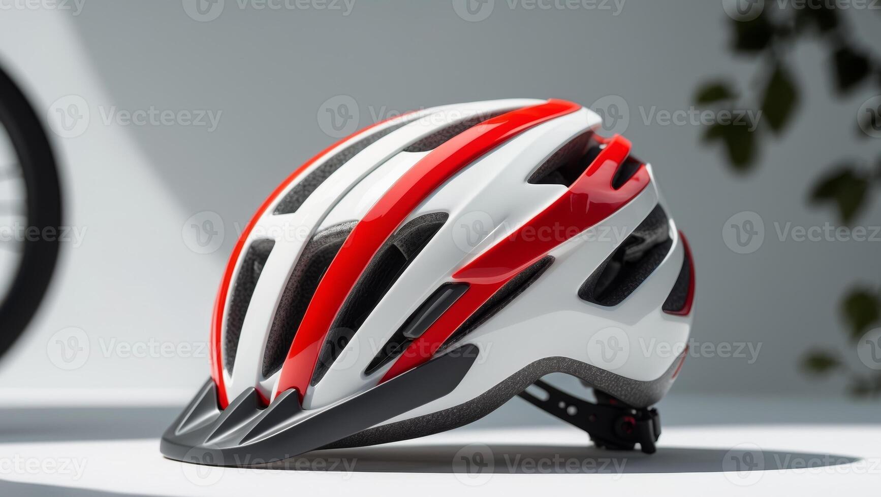 Stylish White and Red Adult Bicycle Helmet Safety Gear for Cycling photo