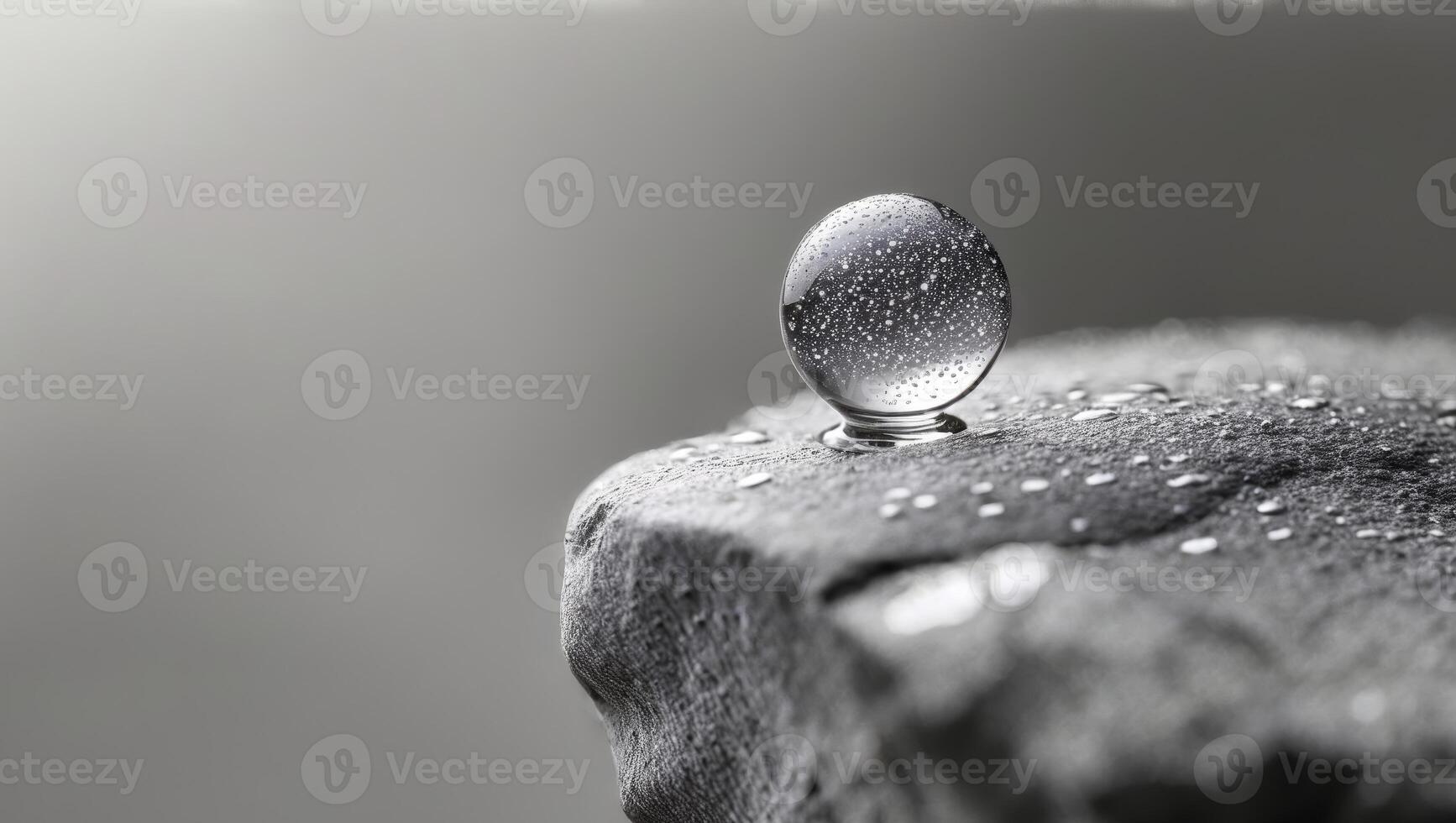 A drop of water sitting on top of a rock photo