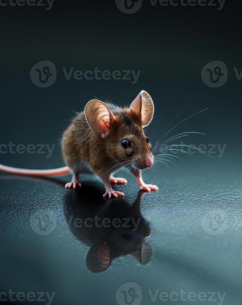A mouse is standing on a black surface photo