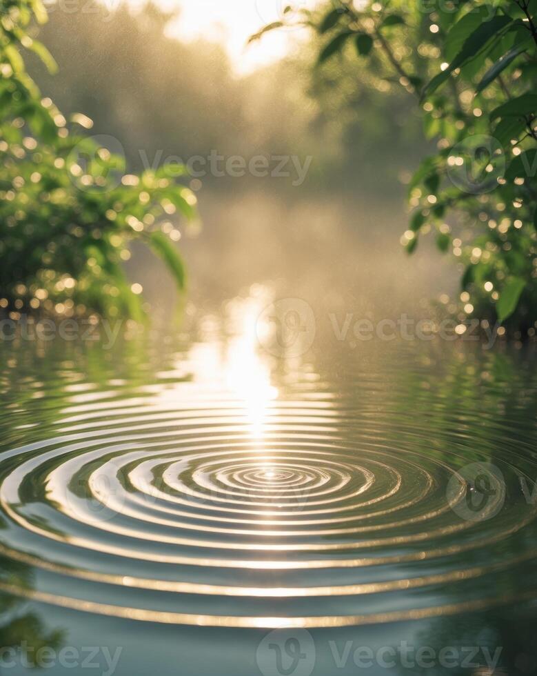 A circular ripple in the water with sunlight shining through photo
