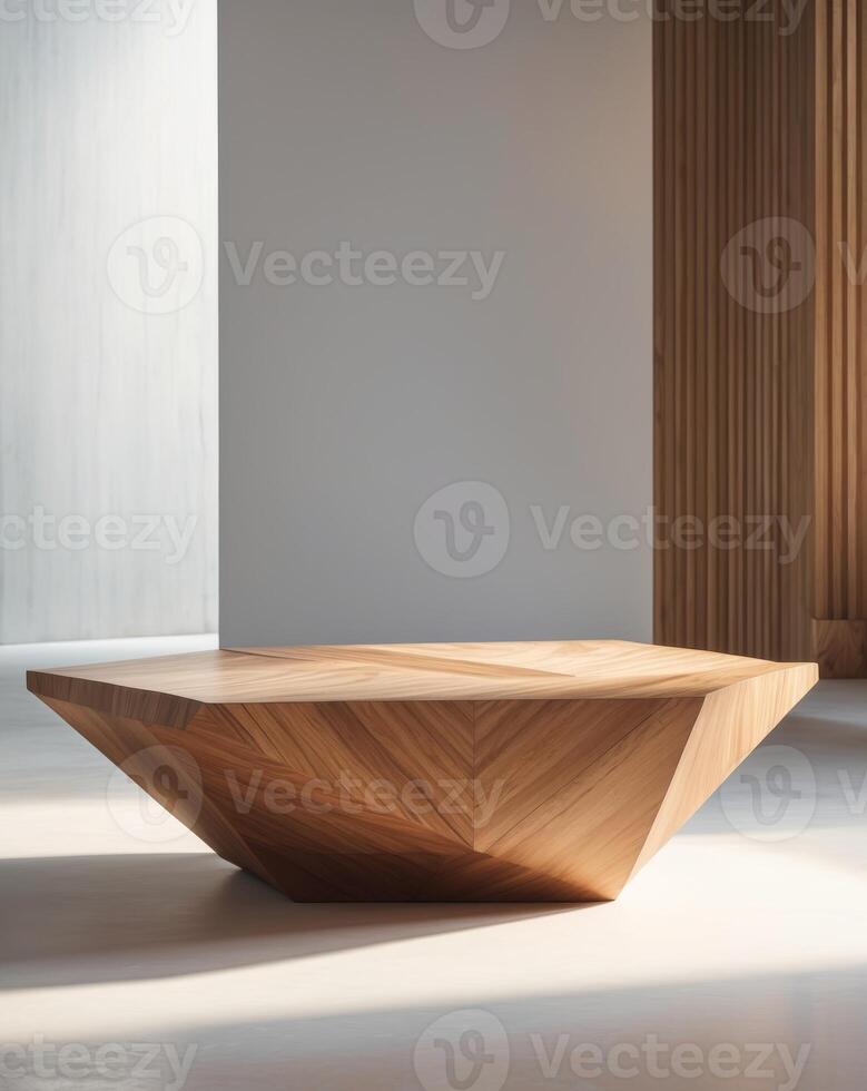 Stylish wooden geometric coffee table designed with a modern aesthetic and natural finish photo