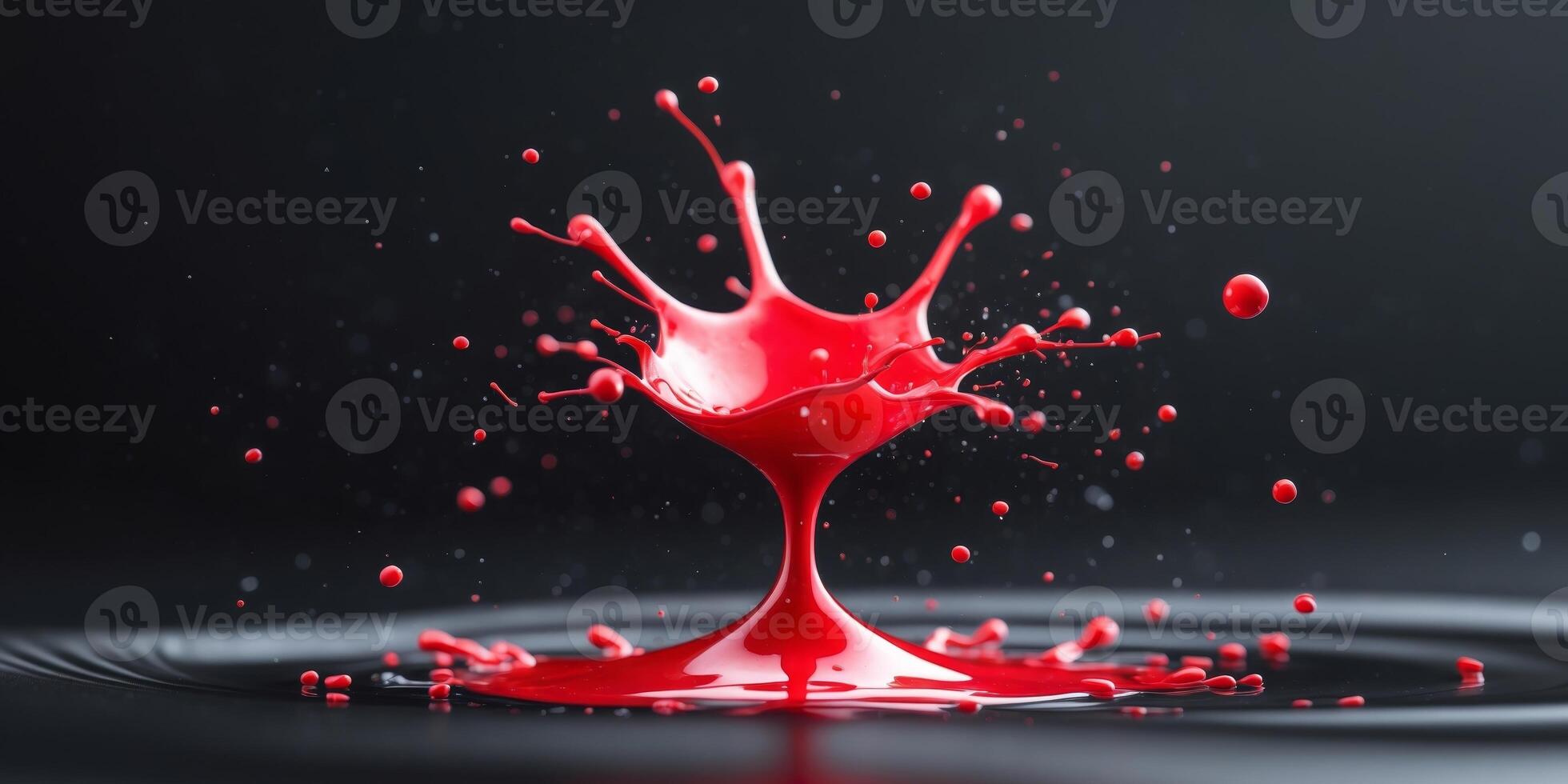 White and red liquid splash on black background photo