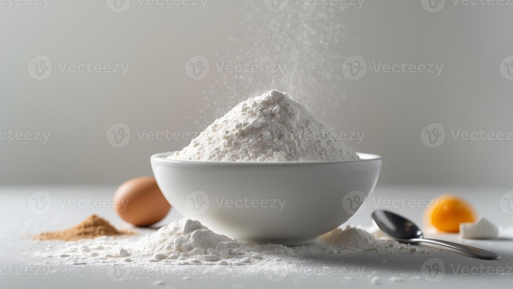 Flour in a bowl with ingredients for baking photo