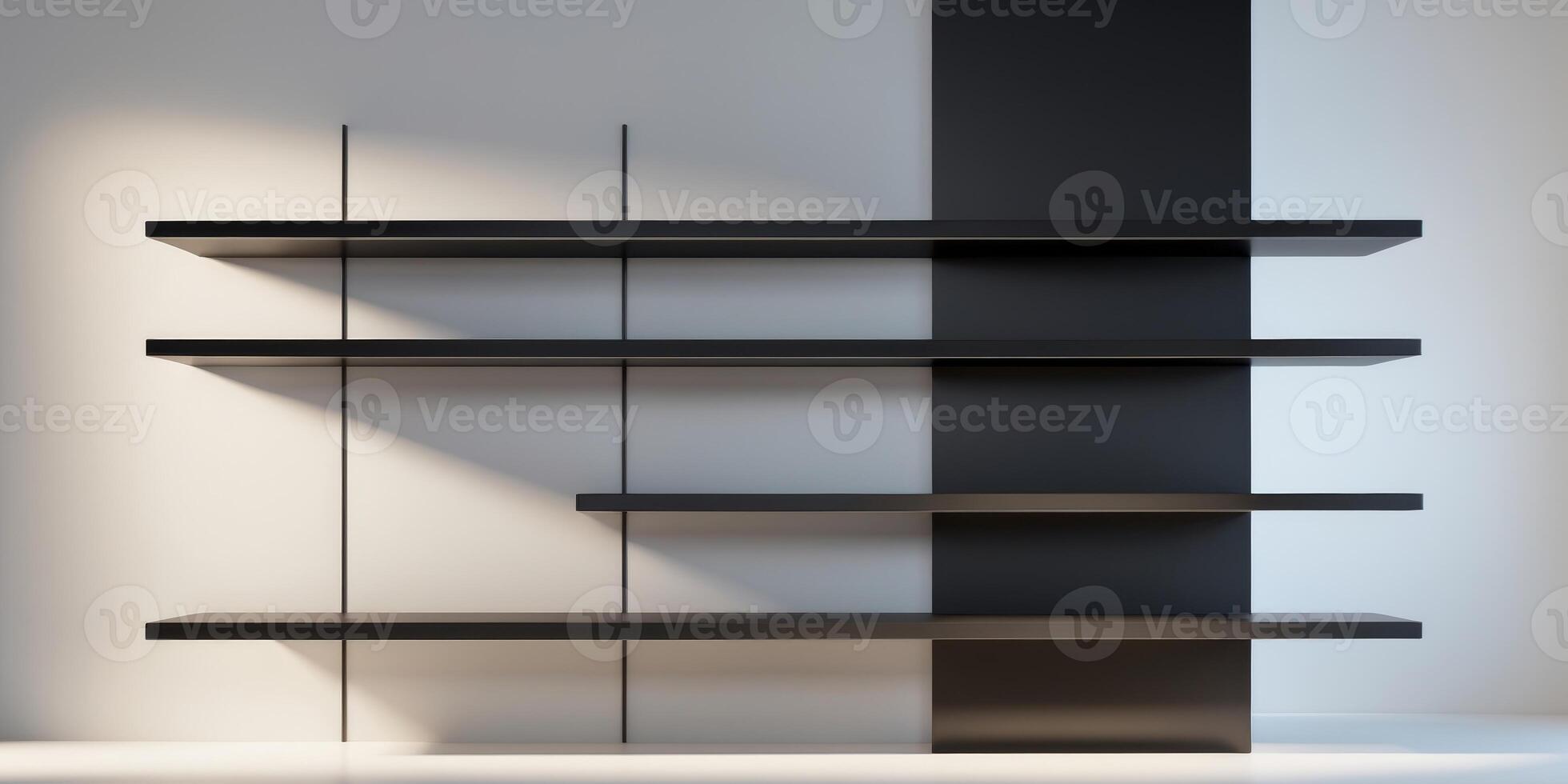 A black shelf with white shelves in between photo