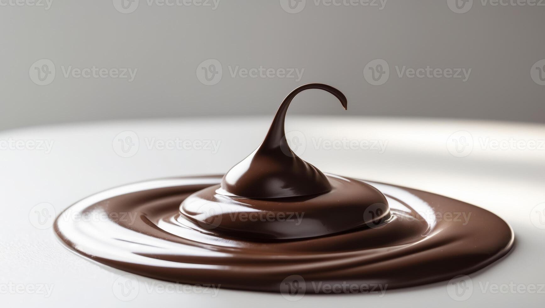 A soft swirl of melted chocolate on a smooth white surface with a glossy and appetizing appearance photo