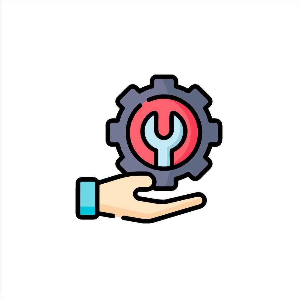 A hand holding a wrench icon with a gear wheel vector