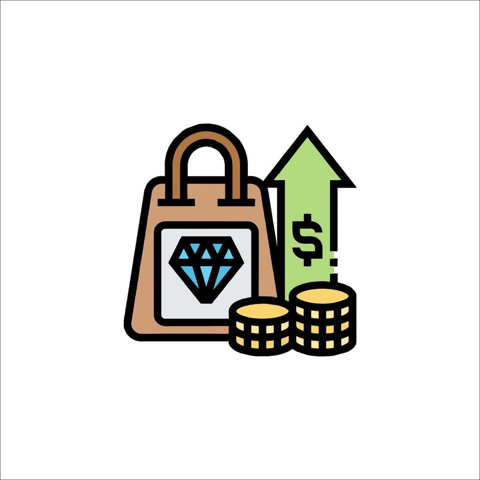 Shopping bag with diamond and money icon vector
