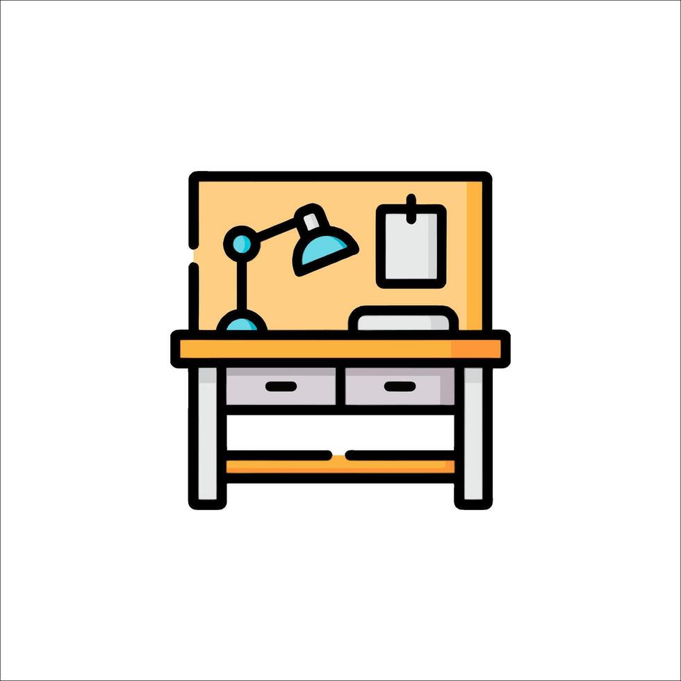 A desk with a lamp and a clipboard vector