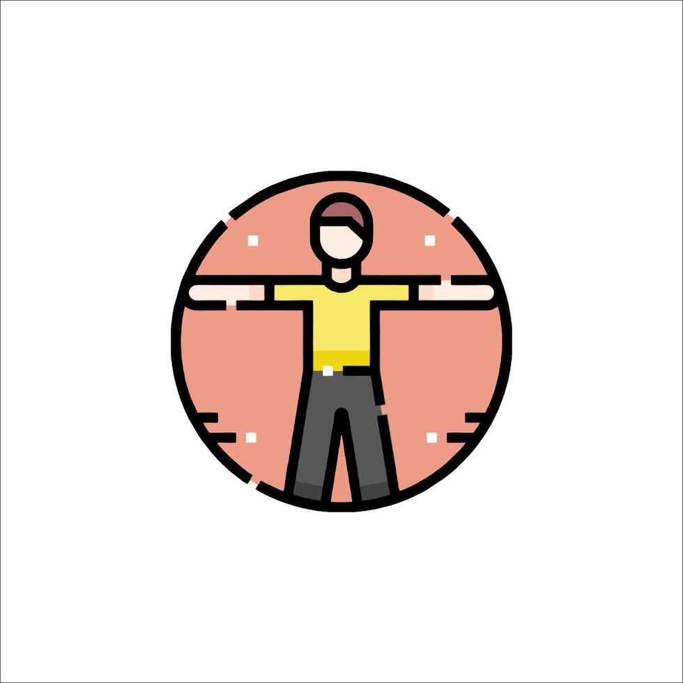 A man in a yellow shirt is standing in front of a circle vector