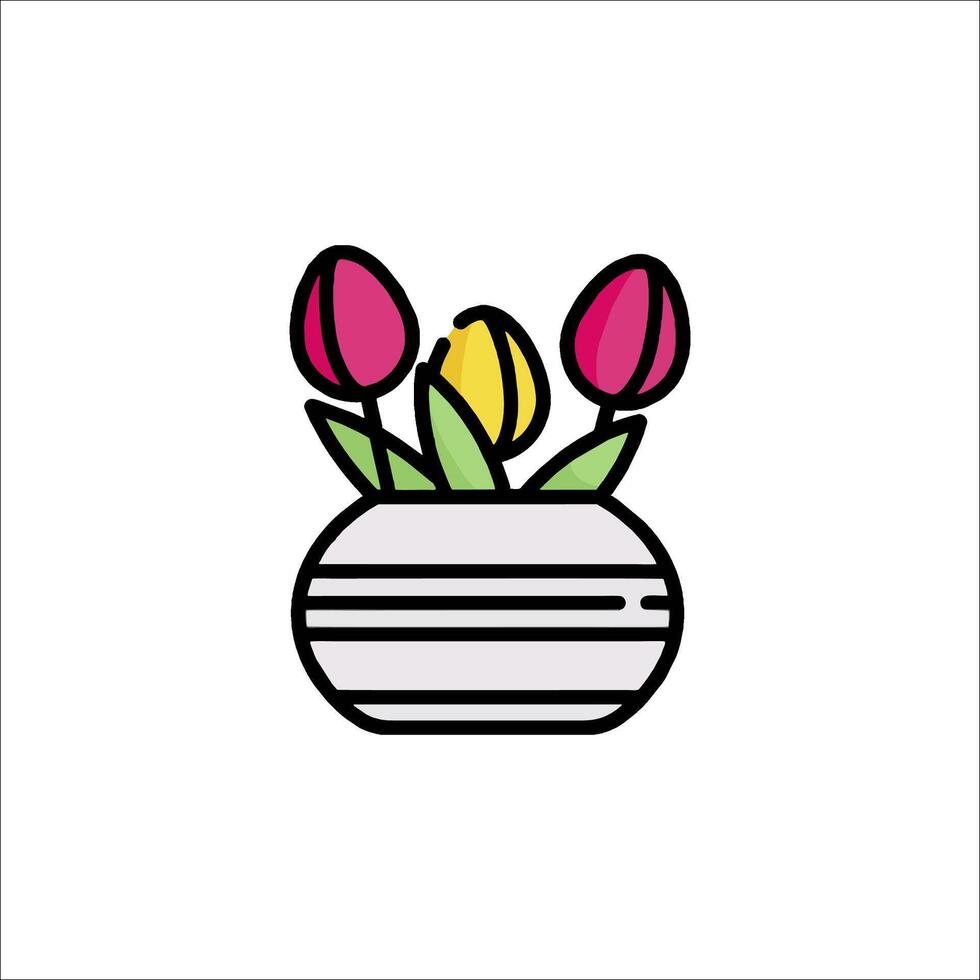 A flower pot with tulips in it on a white background vector