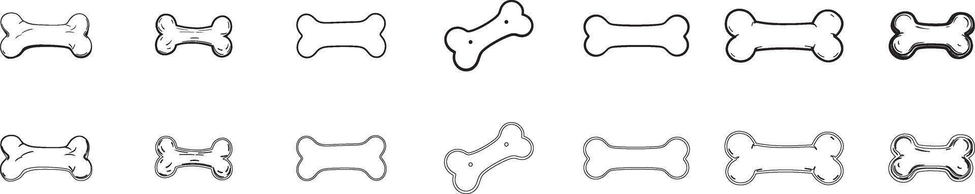 Set of hand drawn dog bone illustration for coloring page vector