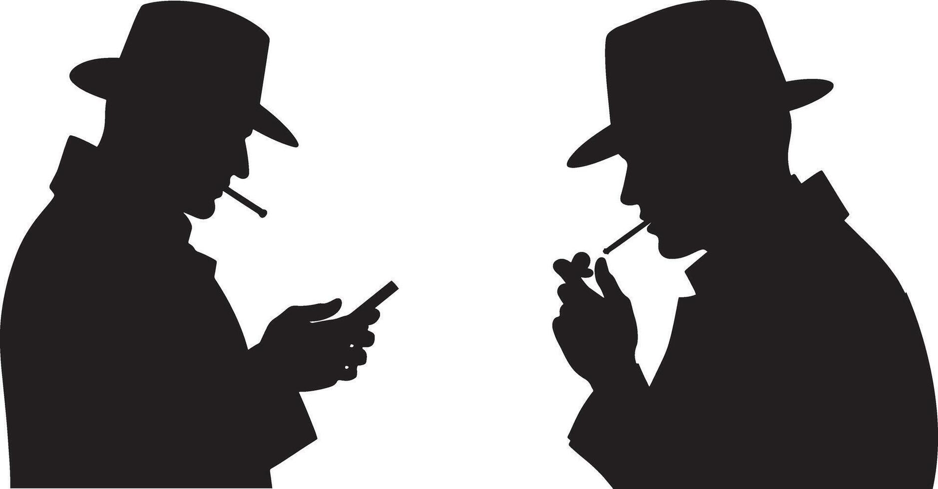 Silhouette design man in a top hat smoking a pipe icon logo illustration set collection with white background vector