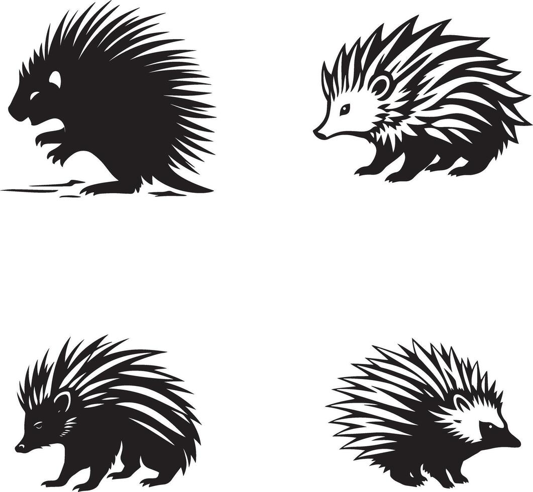 Black Porcupine silhouette design icon logo set illustration isolated on white background vector